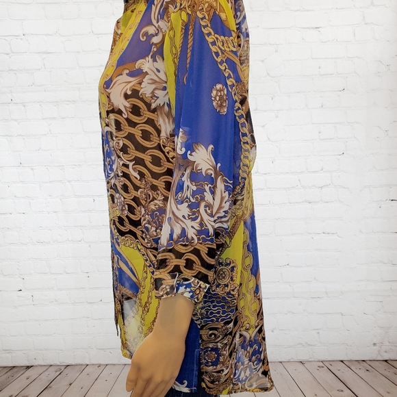 Joseph Ribkoff Chain Fleur-de-lis Sheer Blouse - Picture 3 of 8